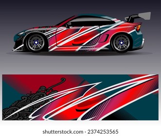 Diseño de envoltura de coches vectorial.Diseño gráfico abstracto de bandas de carreras de fondo para vehículos, carreras, carreras, aventuras y carreras de coches