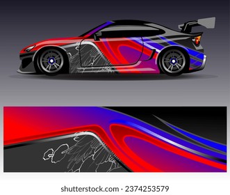 Diseño de envoltura de coches vectorial.Diseño gráfico abstracto de bandas de carreras de fondo para vehículos, carreras, carreras, aventuras y carreras de coches