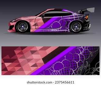 Design der Autoverpackung, Vektorgrafik.Grafische abstrakte Design-Hintergründe für Rennsport, Rallye, Rennen, Abenteuer und Autorennen