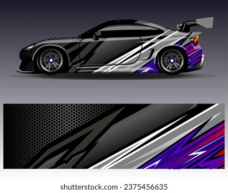Diseño de envoltura de coches vectorial.Diseño gráfico abstracto de bandas de carreras de fondo para vehículos, carreras, carreras, aventuras y carreras de coches