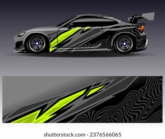 Diseño de envoltura de coches vectorial.Diseño gráfico abstracto de bandas de carreras de fondo para vehículos, carreras, carreras, aventuras y carreras de coches