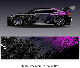 Diseño de envoltura de coches vectorial.Diseño gráfico abstracto de bandas de carreras de fondo para vehículos, carreras, carreras, aventuras y carreras de coches