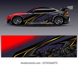 Diseño de envoltura de coches vectorial.Diseño gráfico abstracto de bandas de carreras de fondo para vehículos, carreras, carreras, aventuras y carreras de coches