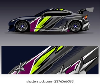 Diseño de envoltura de coches vectorial.Diseño gráfico abstracto de bandas de carreras de fondo para vehículos, carreras, carreras, aventuras y carreras de coches