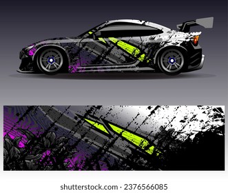 Diseño de envoltura de coches vectorial.Diseño gráfico abstracto de bandas de carreras de fondo para vehículos, carreras, carreras, aventuras y carreras de coches