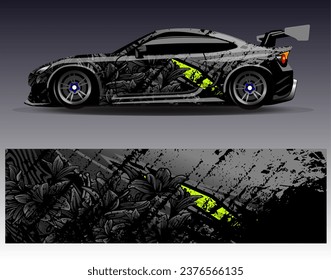 Diseño de envoltura de coches vectorial.Diseño gráfico abstracto de bandas de carreras de fondo para vehículos, carreras, carreras, aventuras y carreras de coches
