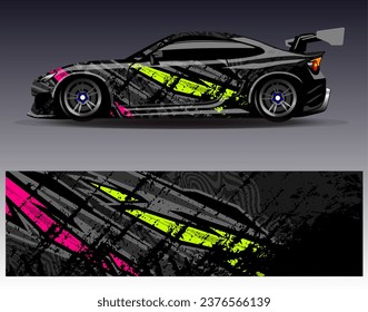 Diseño de envoltura de coches vectorial.Diseño gráfico abstracto de bandas de carreras de fondo para vehículos, carreras, carreras, aventuras y carreras de coches