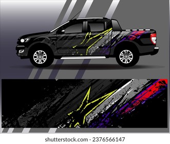 Diseño de envoltura de coches vectorial.Diseño gráfico abstracto de bandas de carreras de fondo para vehículos, carreras, carreras, aventuras y carreras de coches