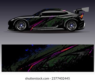 Car wrap design vector.Graphic abstract stripe racing background designs for vehicle, rally, race, adventure and car racing livery
