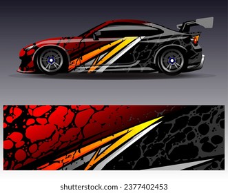 Diseño de envoltura de coches vectorial.Diseño gráfico abstracto de bandas de carreras de fondo para vehículos, carreras, carreras, aventuras y carreras de coches