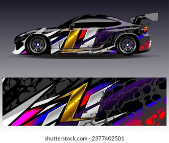 Diseño de envoltura de coches vectorial.Diseño gráfico abstracto de bandas de carreras de fondo para vehículos, carreras, carreras, aventuras y carreras de coches