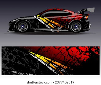 Diseño de envoltura de coches vectorial.Diseño gráfico abstracto de bandas de carreras de fondo para vehículos, carreras, carreras, aventuras y carreras de coches
