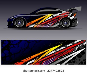 Car wrap design vector.Graphic abstract stripe racing background designs for vehicle, rally, race, adventure and car racing livery