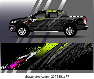 Diseño de envoltura de coches vectorial.Diseño gráfico abstracto de bandas de carreras de fondo para vehículos, carreras, carreras, aventuras y carreras de coches