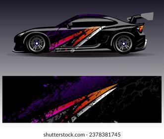 Diseño de envoltura de coches vectorial.Diseño gráfico abstracto de bandas de carreras de fondo para vehículos, carreras, carreras, aventuras y carreras de coches