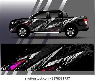 Diseño de envoltura de coches vectorial.Diseño gráfico abstracto de bandas de carreras de fondo para vehículos, carreras, carreras, aventuras y carreras de coches