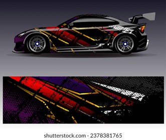 Design der Autoverpackung, Vektorgrafik.Grafische abstrakte Design-Hintergründe für Rennsport, Rallye, Rennen, Abenteuer und Autorennen