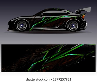 Design der Autoverpackung, Vektorgrafik.Grafische abstrakte Design-Hintergründe für Rennsport, Rallye, Rennen, Abenteuer und Autorennen