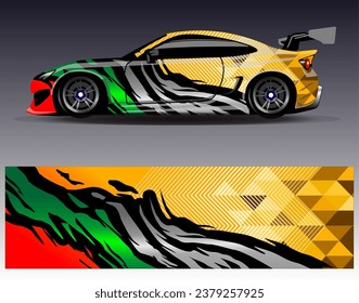 Car wrap design vector.Graphic abstract stripe racing background designs for vehicle, rally, race, adventure and car racing livery