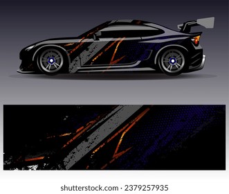 Diseño de envoltura de coches vectorial.Diseño gráfico abstracto de bandas de carreras de fondo para vehículos, carreras, carreras, aventuras y carreras de coches