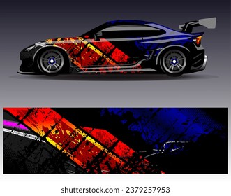 Car wrap design vector.Graphic abstract stripe racing background designs for vehicle, rally, race, adventure and car racing livery