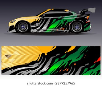 Diseño de envoltura de coches vectorial.Diseño gráfico abstracto de bandas de carreras de fondo para vehículos, carreras, carreras, aventuras y carreras de coches