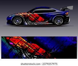 Diseño de envoltura de coches vectorial.Diseño gráfico abstracto de bandas de carreras de fondo para vehículos, carreras, carreras, aventuras y carreras de coches