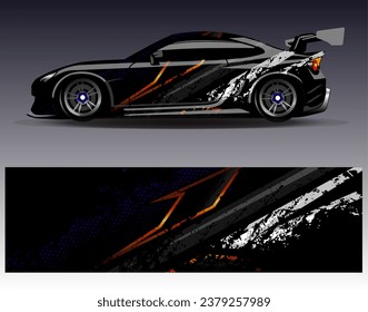 Diseño de envoltura de coches vectorial.Diseño gráfico abstracto de bandas de carreras de fondo para vehículos, carreras, carreras, aventuras y carreras de coches
