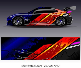 Car wrap design vector.Graphic abstract stripe racing background designs for vehicle, rally, race, adventure and car racing livery
