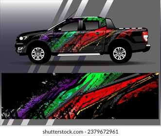 Design der Autoverpackung, Vektorgrafik.Grafische abstrakte Design-Hintergründe für Rennsport, Rallye, Rennen, Abenteuer und Autorennen