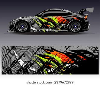 Diseño de envoltura de coches vectorial.Diseño gráfico abstracto de bandas de carreras de fondo para vehículos, carreras, carreras, aventuras y carreras de coches