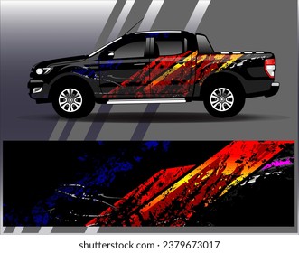 Car wrap design vector.Graphic abstract stripe racing background designs for vehicle, rally, race, adventure and car racing livery