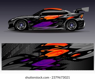 Diseño de envoltura de coches vectorial.Diseño gráfico abstracto de bandas de carreras de fondo para vehículos, carreras, carreras, aventuras y carreras de coches