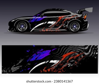 Car wrap design vector.Graphic abstract stripe racing background designs for vehicle, rally, race, adventure and car racing livery