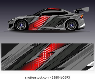 Car wrap design vector.Graphic abstract stripe racing background designs for vehicle, rally, race, adventure and car racing livery