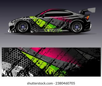 Car wrap design vector.Graphic abstract stripe racing background designs for vehicle, rally, race, adventure and car racing livery