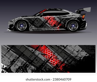Car wrap design vector.Graphic abstract stripe racing background designs for vehicle, rally, race, adventure and car racing livery