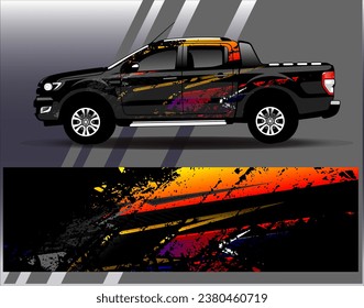 Diseño de envoltura de coches vectorial.Diseño gráfico abstracto de bandas de carreras de fondo para vehículos, carreras, carreras, aventuras y carreras de coches