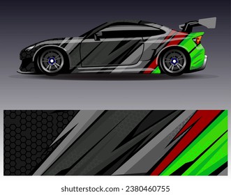 Car wrap design vector.Graphic abstract stripe racing background designs for vehicle, rally, race, adventure and car racing livery