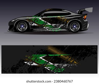 Diseño de envoltura de coches vectorial.Diseño gráfico abstracto de bandas de carreras de fondo para vehículos, carreras, carreras, aventuras y carreras de coches