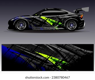 Diseño de envoltura de coches vectorial.Diseño gráfico abstracto de bandas de carreras de fondo para vehículos, carreras, carreras, aventuras y carreras de coches