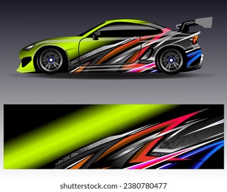 Diseño de envoltura de coches vectorial.Diseño gráfico abstracto de bandas de carreras de fondo para vehículos, carreras, carreras, aventuras y carreras de coches