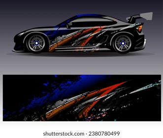 Car wrap design vector.Graphic abstract stripe racing background designs for vehicle, rally, race, adventure and car racing livery