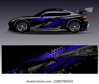 Diseño de envoltura de coches vectorial.Diseño gráfico abstracto de bandas de carreras de fondo para vehículos, carreras, carreras, aventuras y carreras de coches