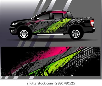 Diseño de envoltura de coches vectorial.Diseño gráfico abstracto de bandas de carreras de fondo para vehículos, carreras, carreras, aventuras y carreras de coches