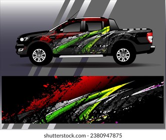 Diseño de envoltura de coches vectorial.Diseño gráfico abstracto de bandas de carreras de fondo para vehículos, carreras, carreras, aventuras y carreras de coches