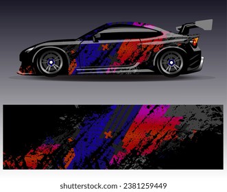 Car wrap design vector.Graphic abstract stripe racing background designs for vehicle, rally, race, adventure and car racing livery
