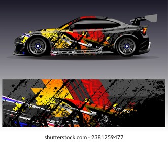 Diseño de envoltura de coches vectorial.Diseño gráfico abstracto de bandas de carreras de fondo para vehículos, carreras, carreras, aventuras y carreras de coches
