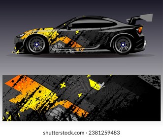 Diseño de envoltura de coches vectorial.Diseño gráfico abstracto de bandas de carreras de fondo para vehículos, carreras, carreras, aventuras y carreras de coches