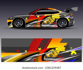 Car wrap design vector.Graphic abstract stripe racing background designs for vehicle, rally, race, adventure and car racing livery